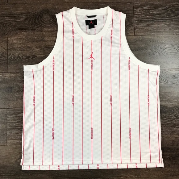 Air Jordan Men’s Michael Air Jordan White Athletic Sports Red Pin Stripe Jersey - Picture 1 of 10
